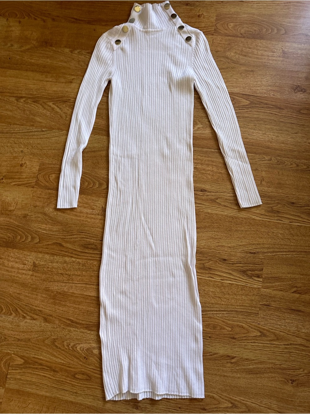Zara Ivory Ribbed Knit Midi Dress M